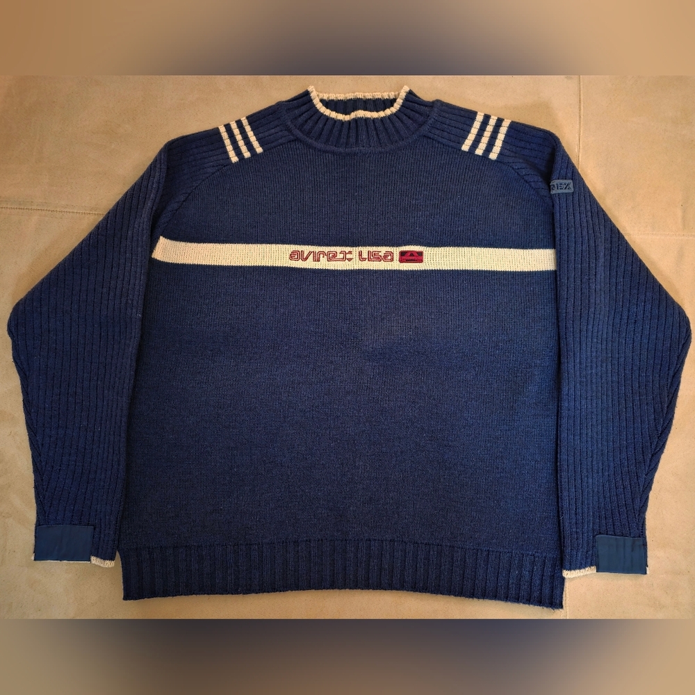 VTG Avirex USA mock neck knit sweater - BLUE  L
